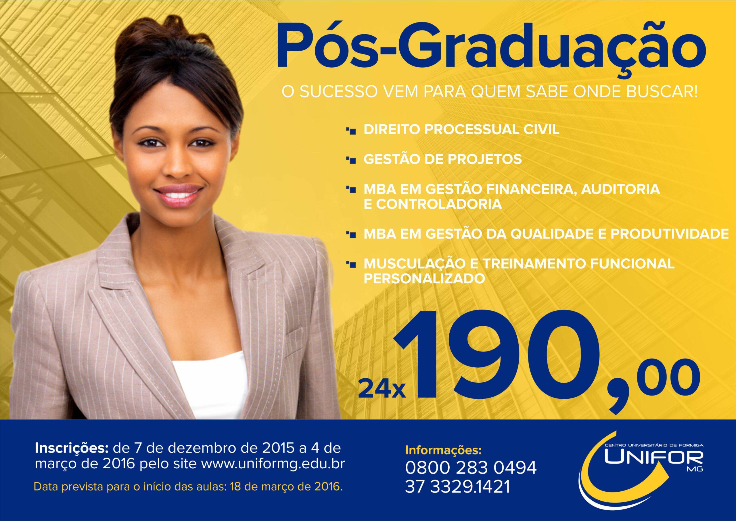 Continuam abertas as matrículas para cursos de pós-graduação do UNIFOR-MG