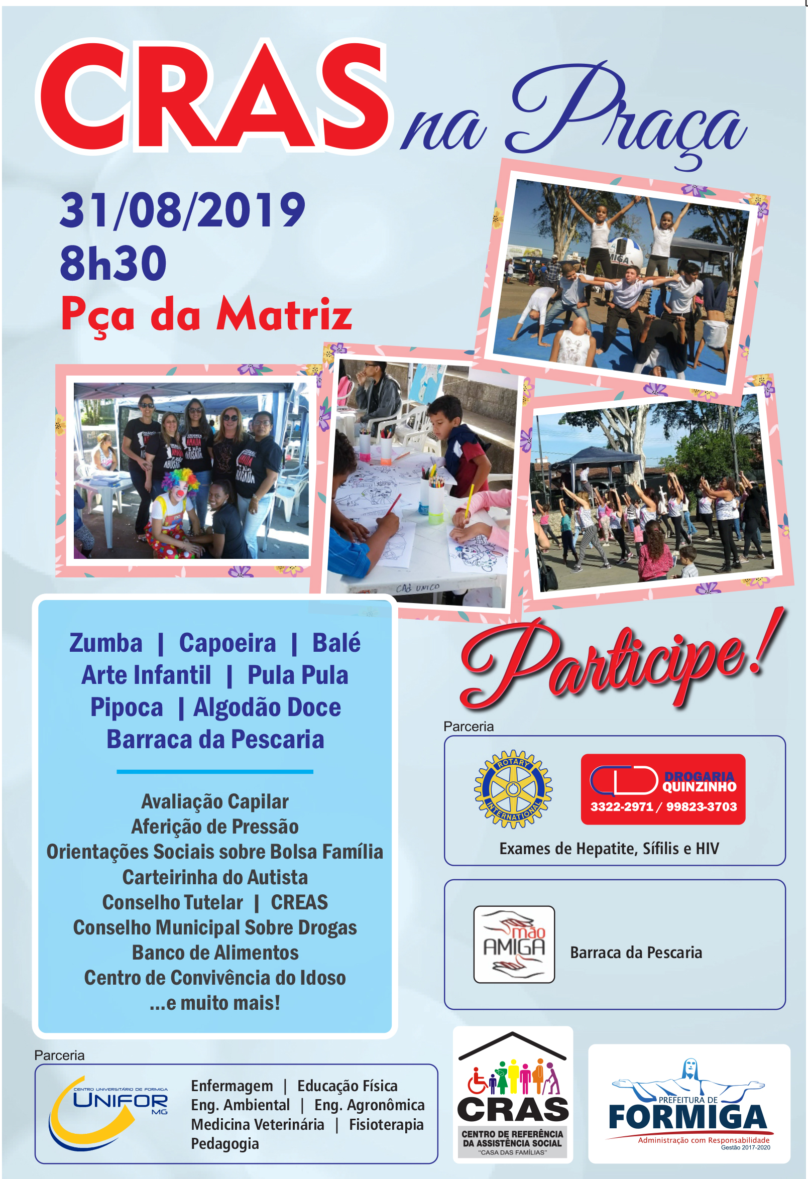 CRAS NA PRAÇA SERÁ NO SÁBADO, 31 DE AGOSTO