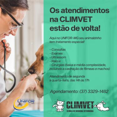 CLIMVET RETORNA COM OS ATENDIMENTOS