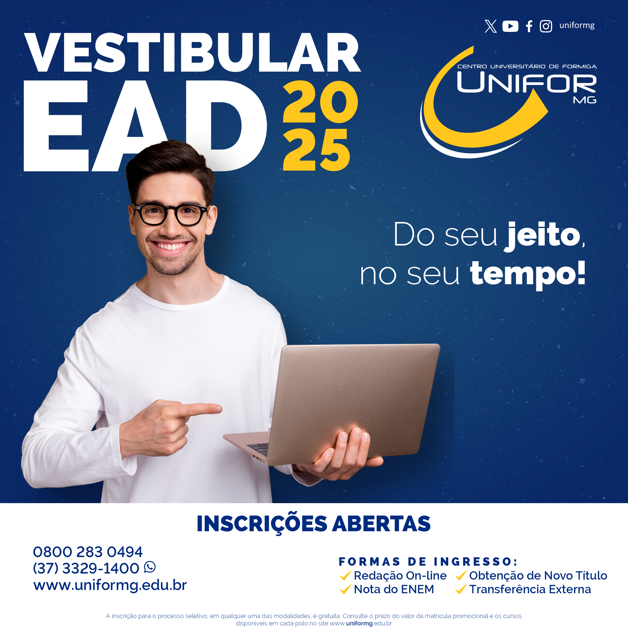 INSCRIÇÕES ABERTAS PARA O VESTIBULAR EAD 2025 – 1º SEMESTRE