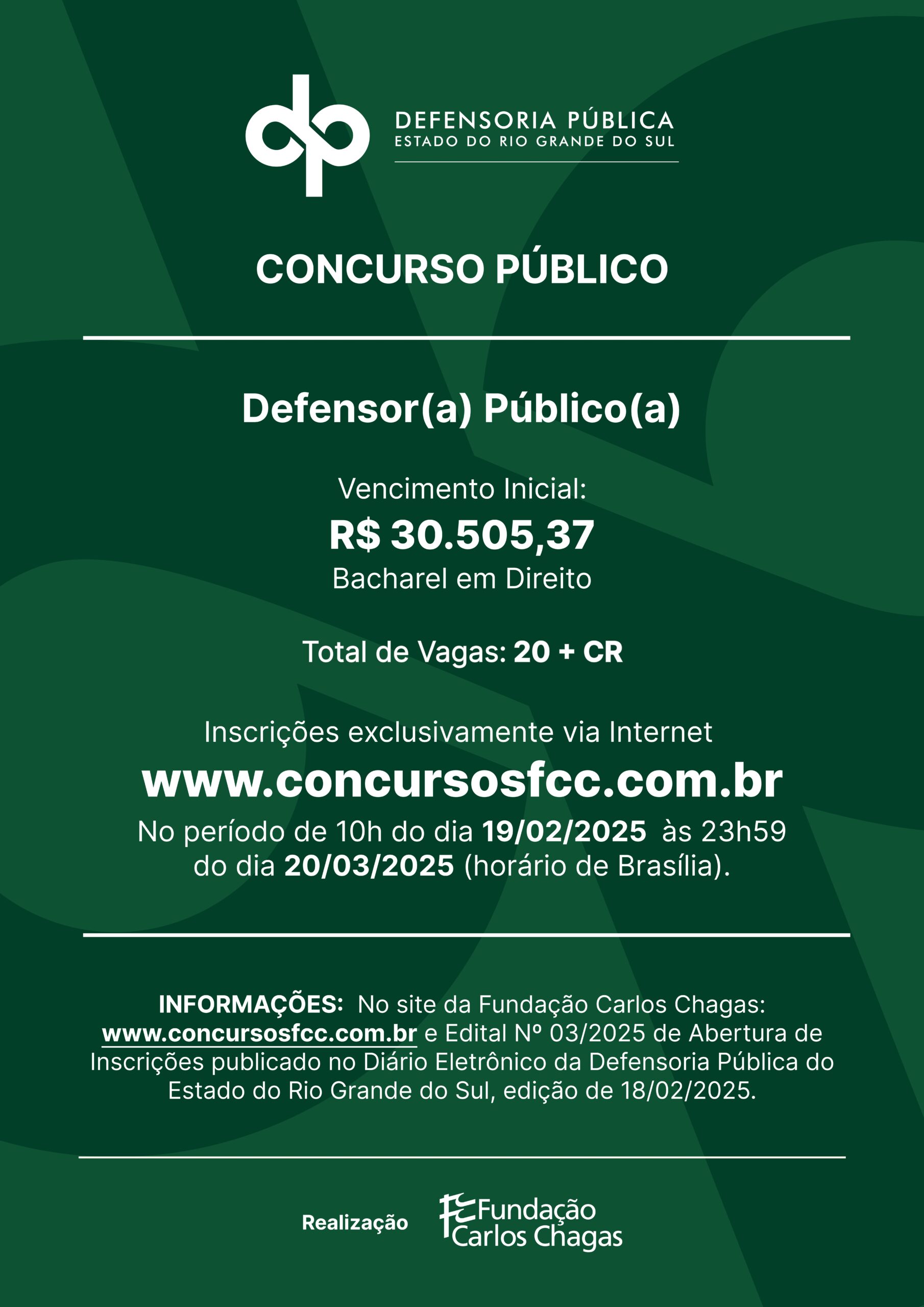 INSCRIÇÕES ABERTAS PARA CONCURSO DA DEFENSORIA PÚBLICA DO ESTADO DO RIO GRANDE DO SUL