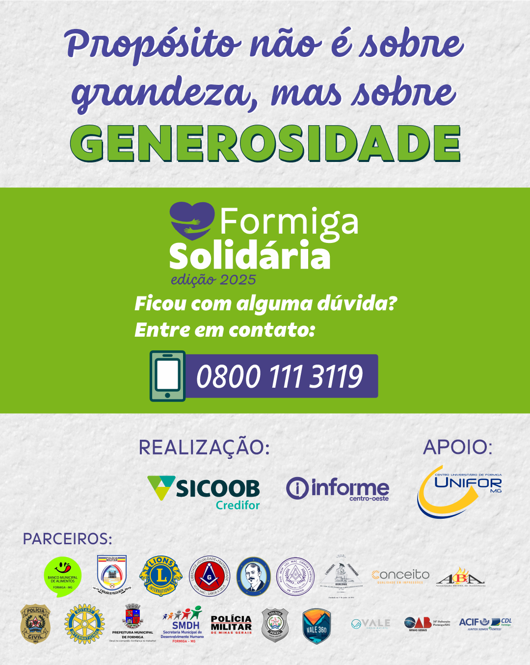 UNIFOR-MG É PARCEIRO EM CAMPANHA BENEFICENTE “FORMIGA SOLIDÁRIA”