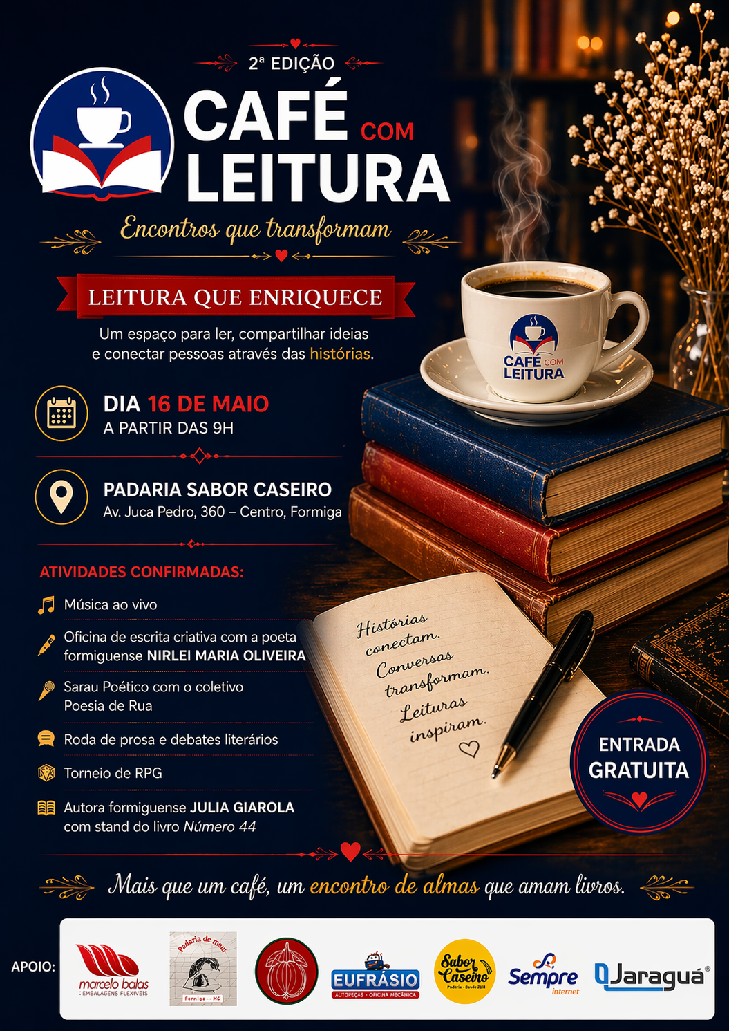 CAFÉ COM LEITURA PROMOVE ENCONTRO DE CULTURA, LITERATURA E CONEXÃO EM FORMIGA