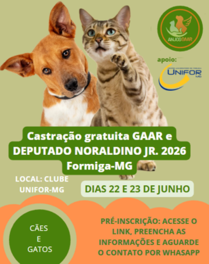 UNIFOR-MG SERÁ PARCEIRO DE PROJETO DE CASTRAÇÃO GRATUITA DE ANIMAIS DOMÉSTICOS EM FORMIGA